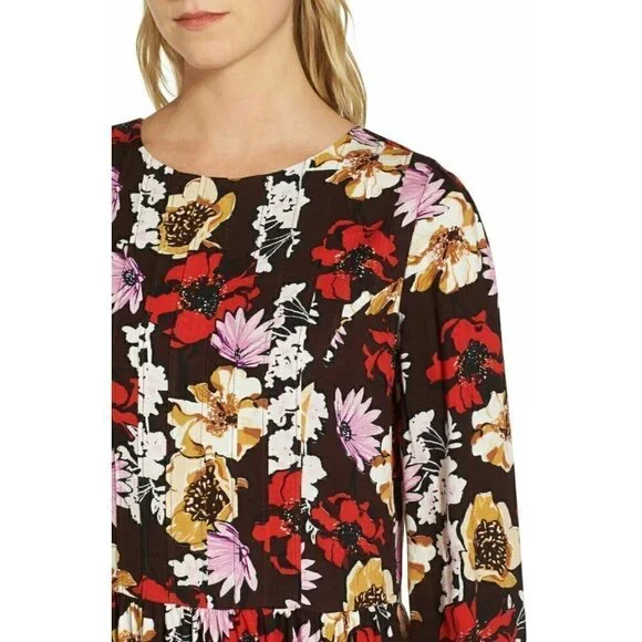 Hinge Women's Pintuck Floral Burgundy Fudge Wild Bouquet Mini Dress Size S - Picture 5 of 16